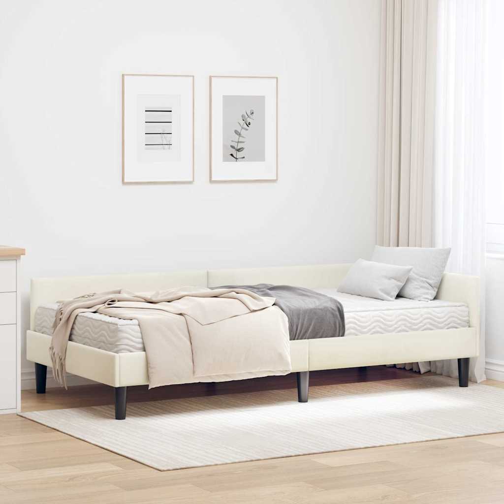 vidaXL Κρεβάτι γωνίας με στρώμα 2 τμχ. Κρεμ 90 x 200 cm Βελούδο