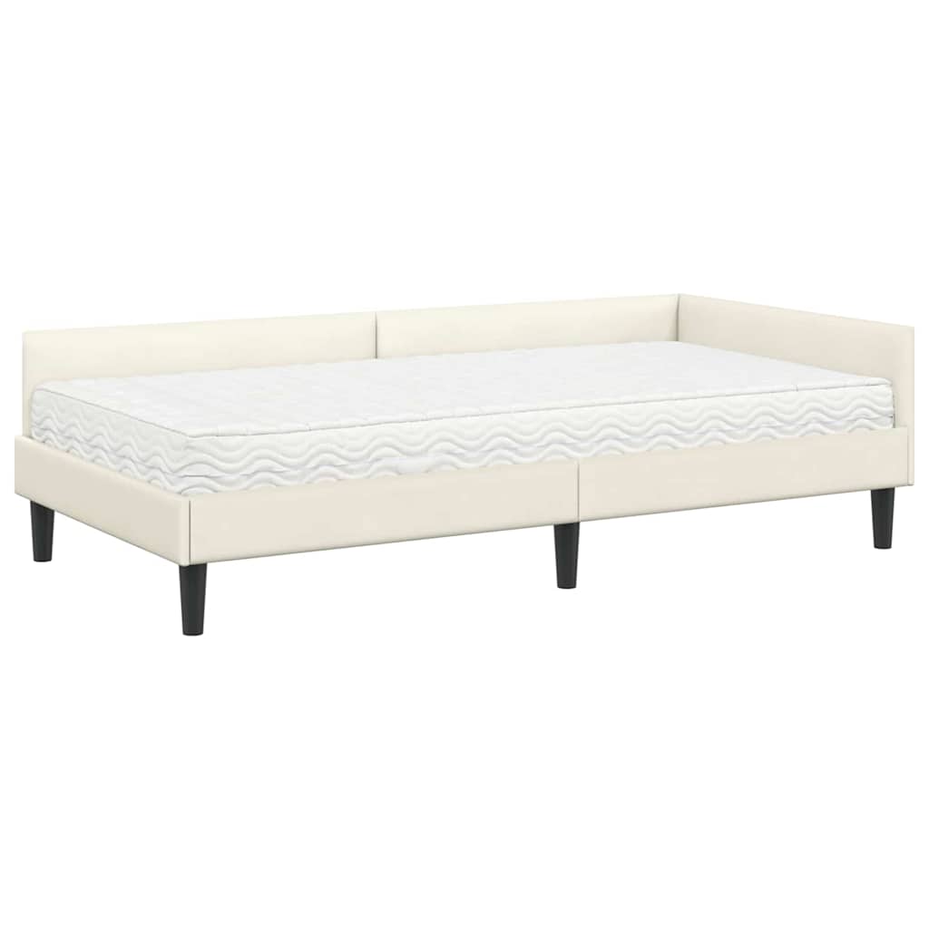 vidaXL Κρεβάτι γωνίας με στρώμα 2 τμχ. Κρεμ 90 x 200 cm Βελούδο