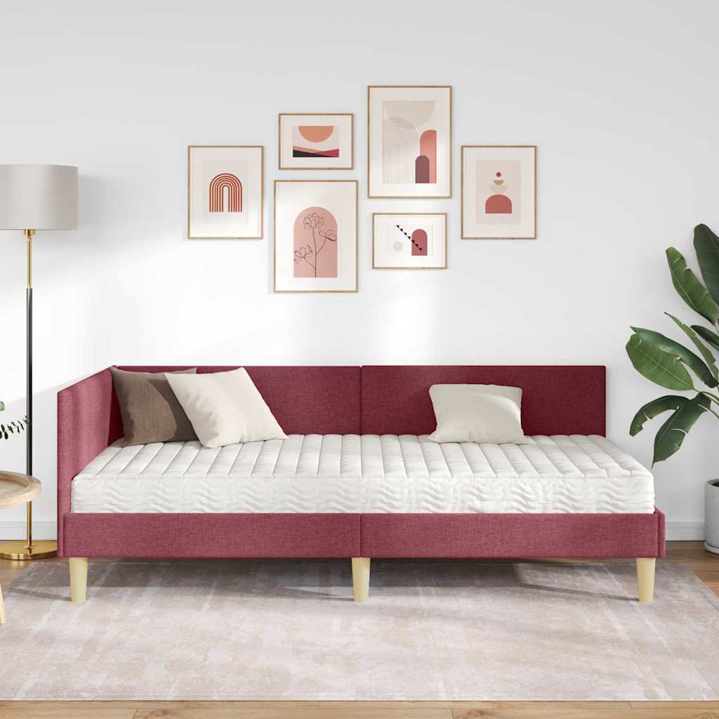vidaXL Κρεβάτι γωνίας με στρώμα 2 τμχ. Κόκκινο 80 x 200 cm ύφασμα