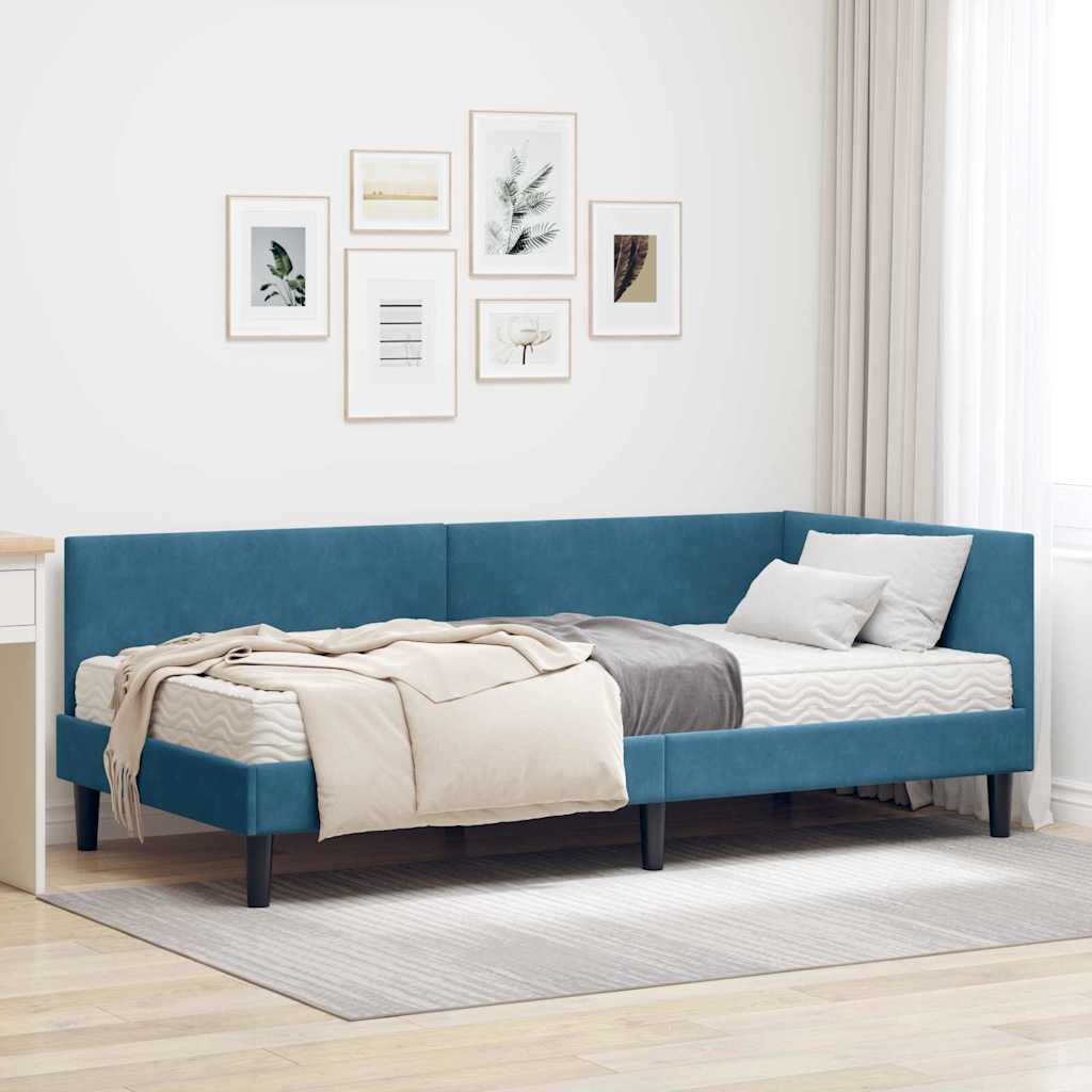 vidaXL Κρεβάτι γωνίας με στρώμα 2 τμχ. Μπλε 80 x 200 cm Βελούδο