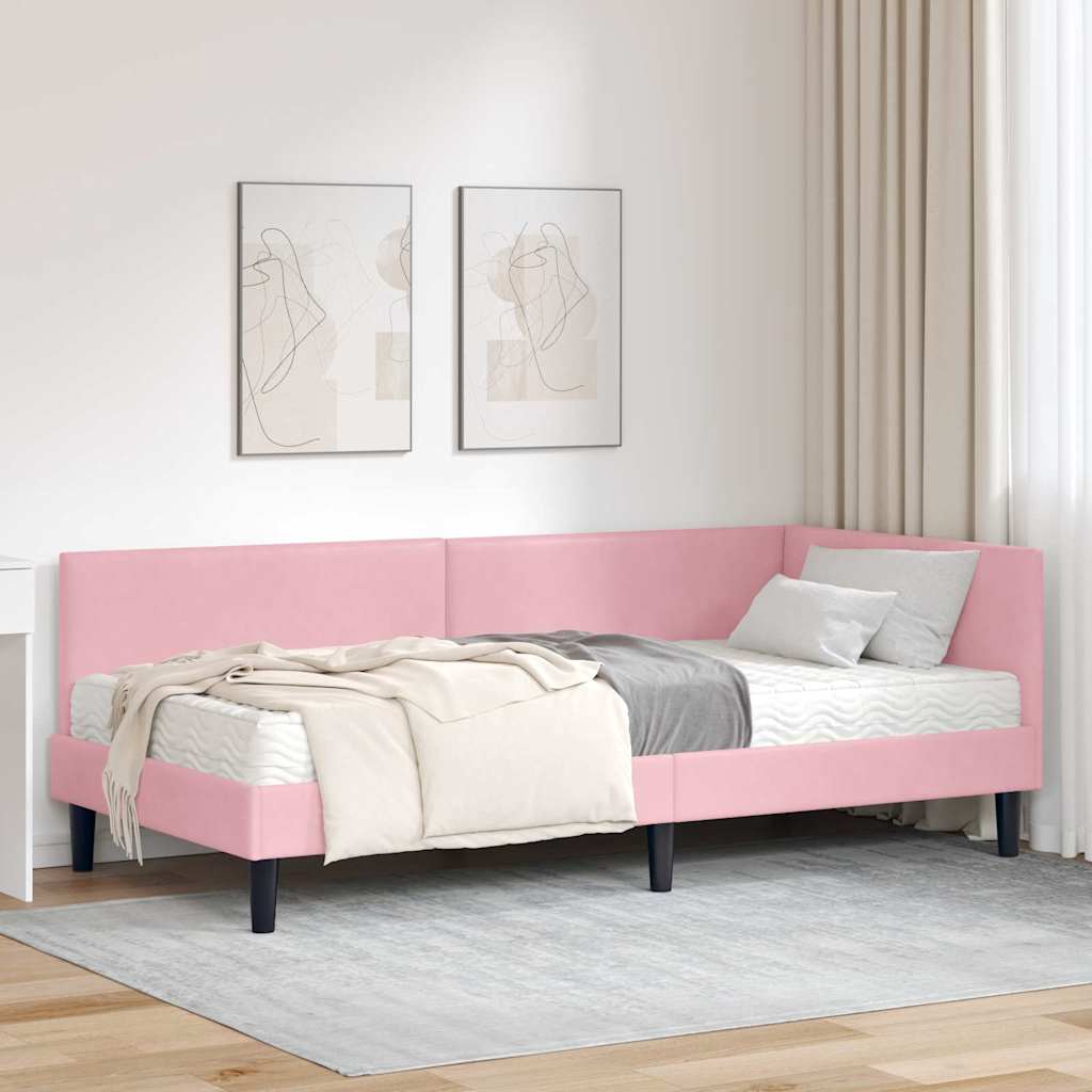 vidaXL Κρεβάτι γωνίας με στρώμα 2 τμχ. Ροζ 80 x 200 cm Βελούδο