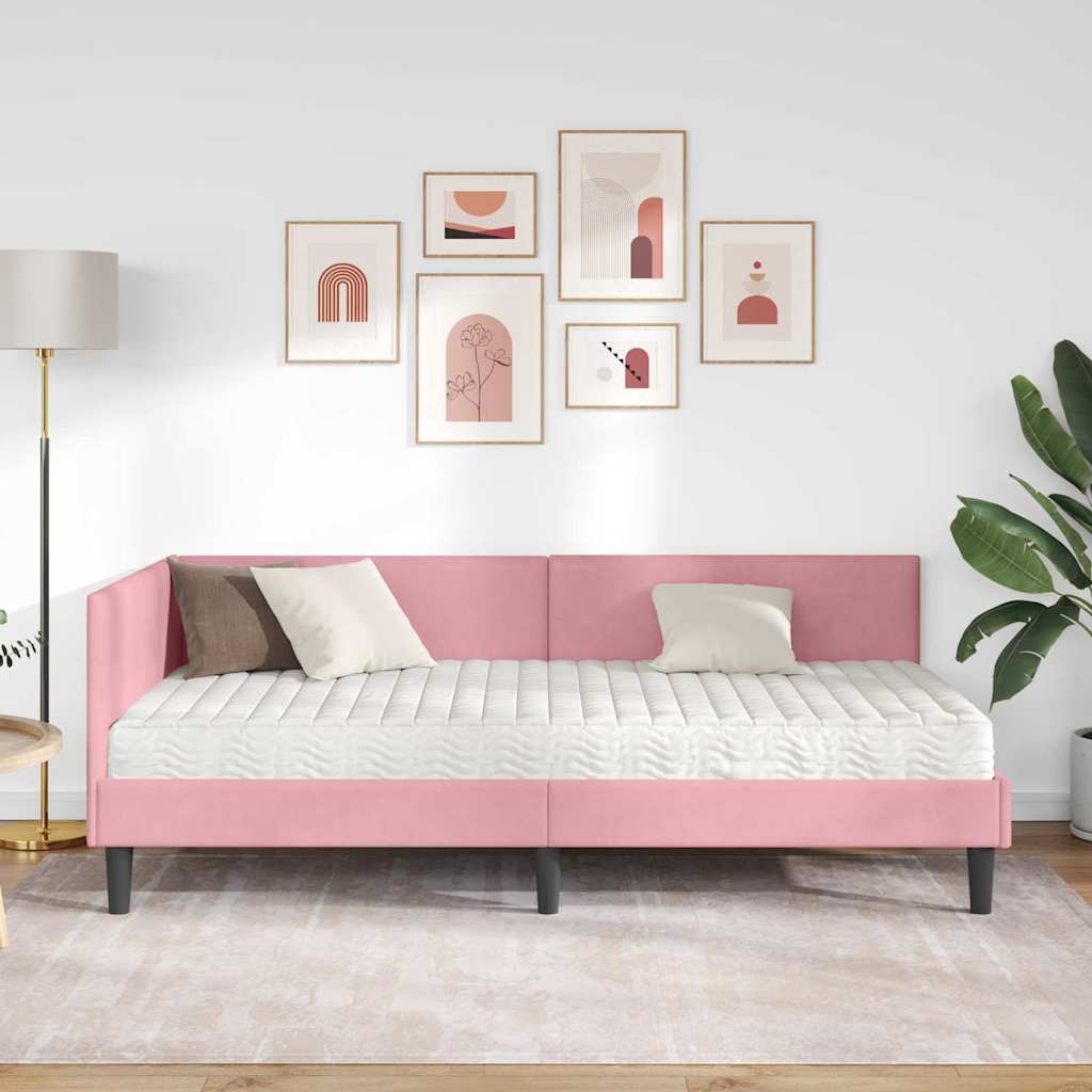 vidaXL Κρεβάτι γωνίας με στρώμα 2 τμχ. Ροζ 80 x 200 cm Βελούδο