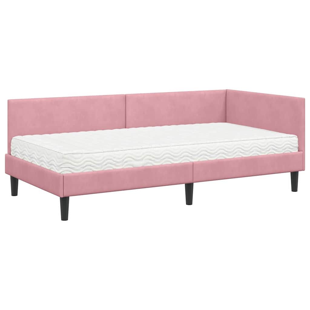 vidaXL Κρεβάτι γωνίας με στρώμα 2 τμχ. Ροζ 80 x 200 cm Βελούδο