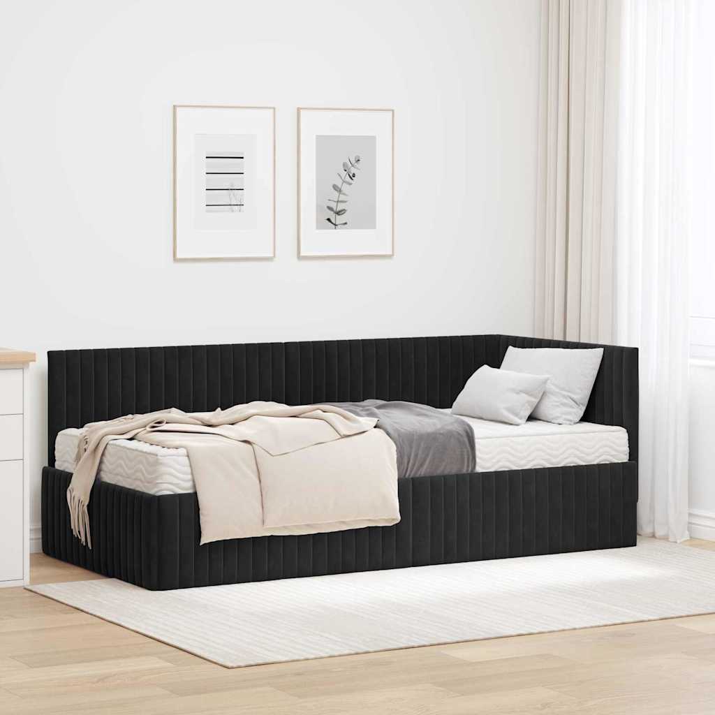 vidaXL Κρεβάτι γωνίας με στρώμα 2 τμχ. Μαύρο 90 x 190 cm Βελούδο