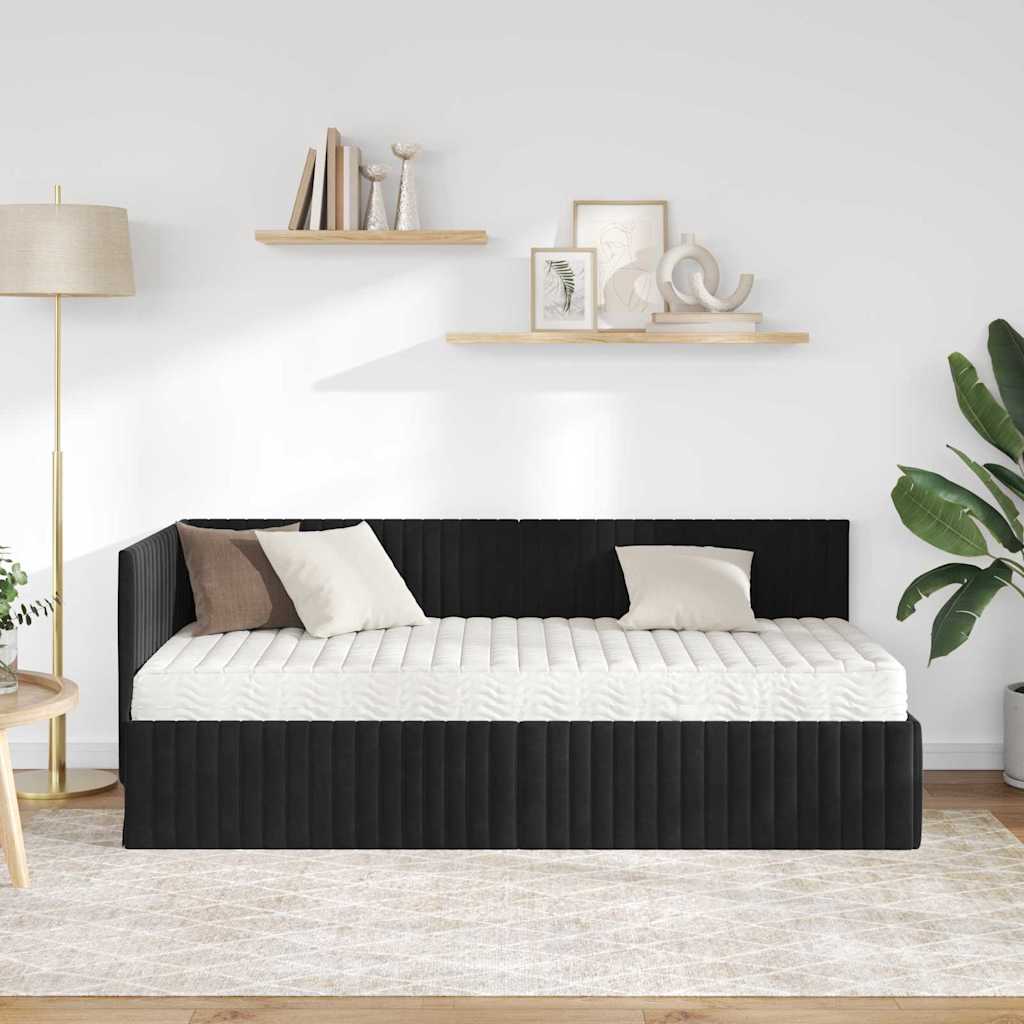 vidaXL Κρεβάτι γωνίας με στρώμα 2 τμχ. Μαύρο 90 x 190 cm Βελούδο