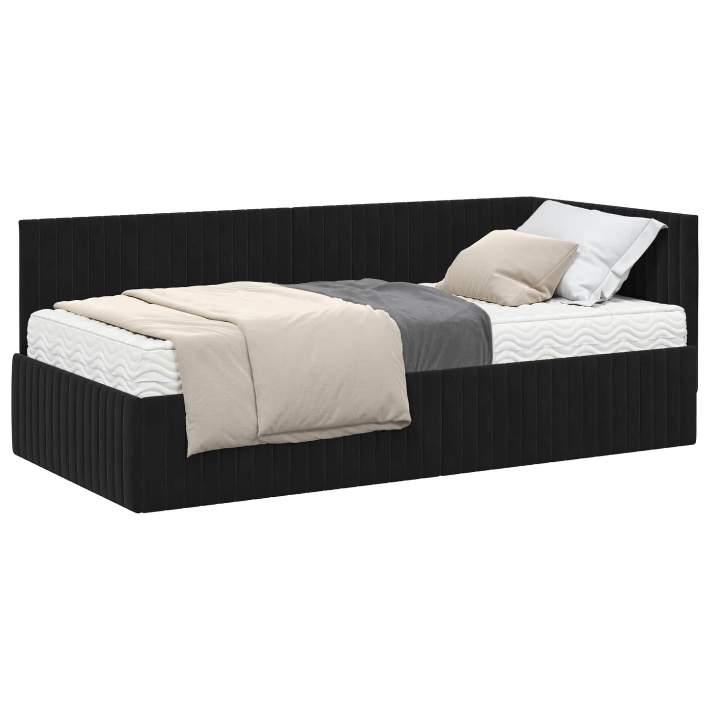 vidaXL Κρεβάτι γωνίας με στρώμα 2 τμχ. Μαύρο 90 x 190 cm Βελούδο