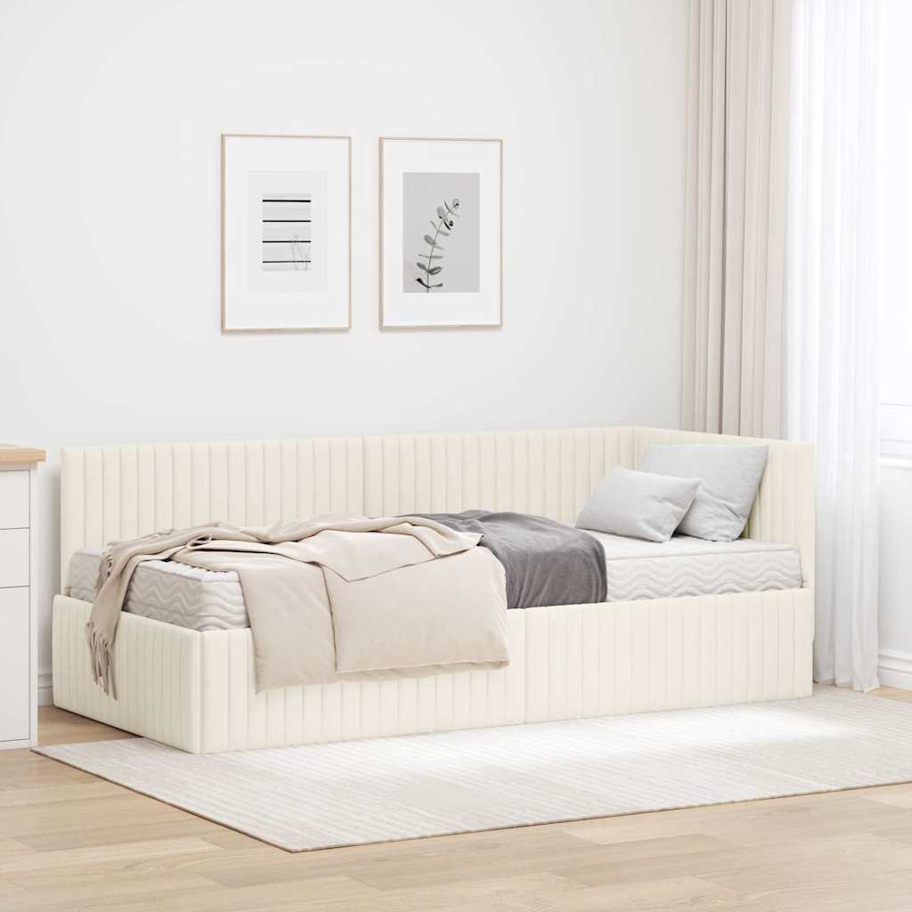 vidaXL Κρεβάτι γωνίας με στρώμα 2 τμχ. Κρεμ 90 x 190 cm Βελούδο