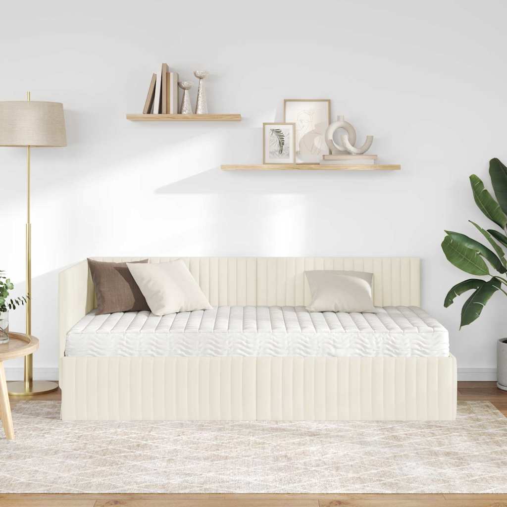 vidaXL Κρεβάτι γωνίας με στρώμα 2 τμχ. Κρεμ 90 x 190 cm Βελούδο