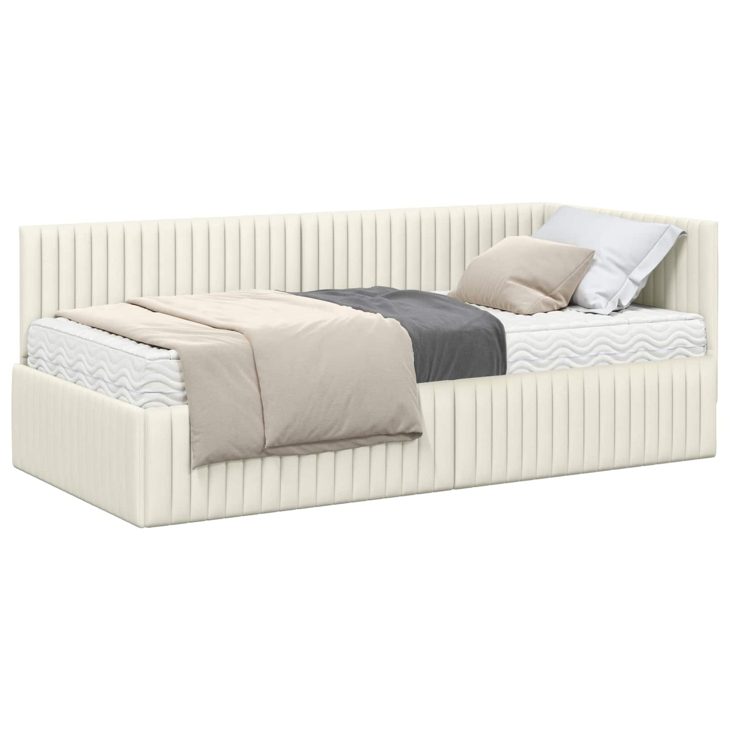 vidaXL Κρεβάτι γωνίας με στρώμα 2 τμχ. Κρεμ 90 x 190 cm Βελούδο