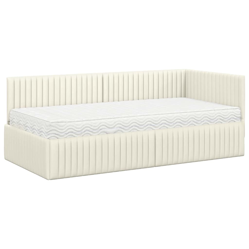 vidaXL Κρεβάτι γωνίας με στρώμα 2 τμχ. Κρεμ 90 x 190 cm Βελούδο
