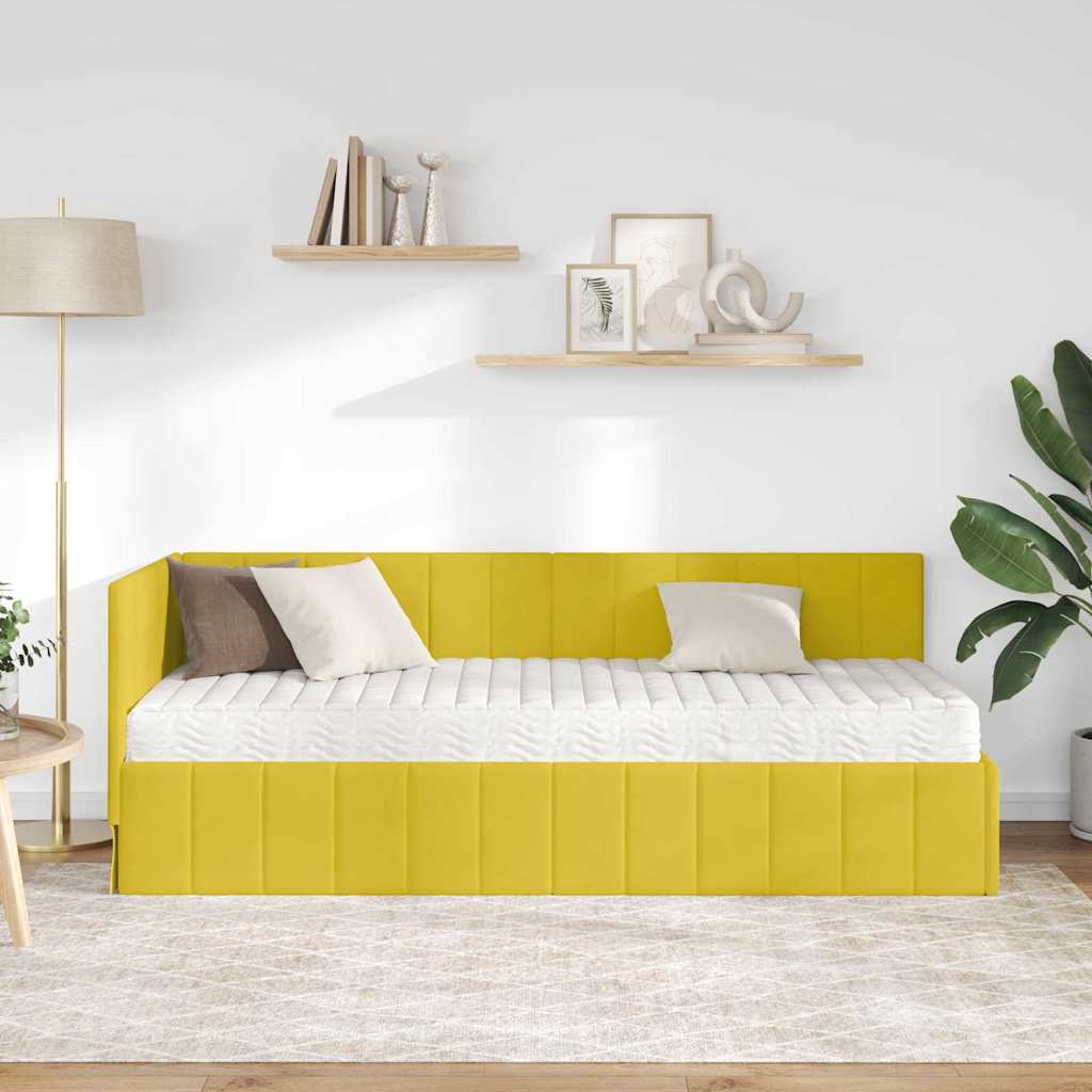 vidaXL Κρεβάτι γωνίας με στρώμα 2 τμχ. Κίτρινο 80 x 200 cm Βελούδο
