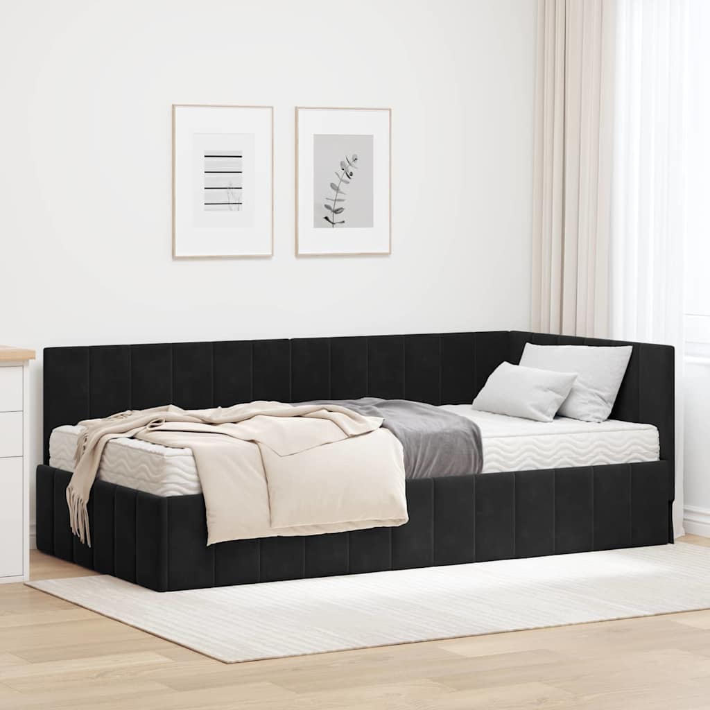vidaXL Κρεβάτι γωνίας με στρώμα 2 τμχ. Μαύρο 90 x 200 cm Βελούδο