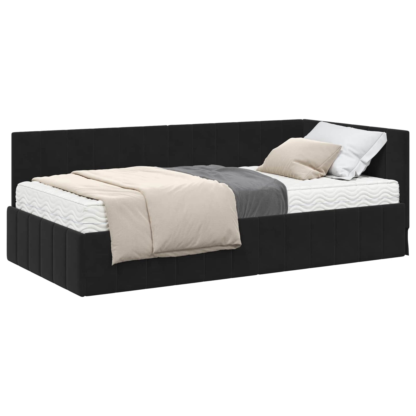 vidaXL Κρεβάτι γωνίας με στρώμα 2 τμχ. Μαύρο 90 x 200 cm Βελούδο