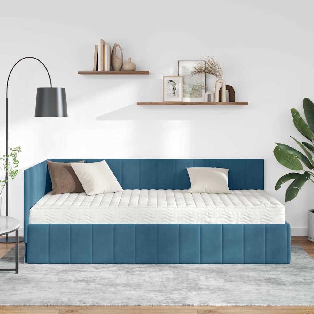 vidaXL Κρεβάτι γωνίας με στρώμα 2 τμχ. Μπλε 100 x 200 cm Βελούδο