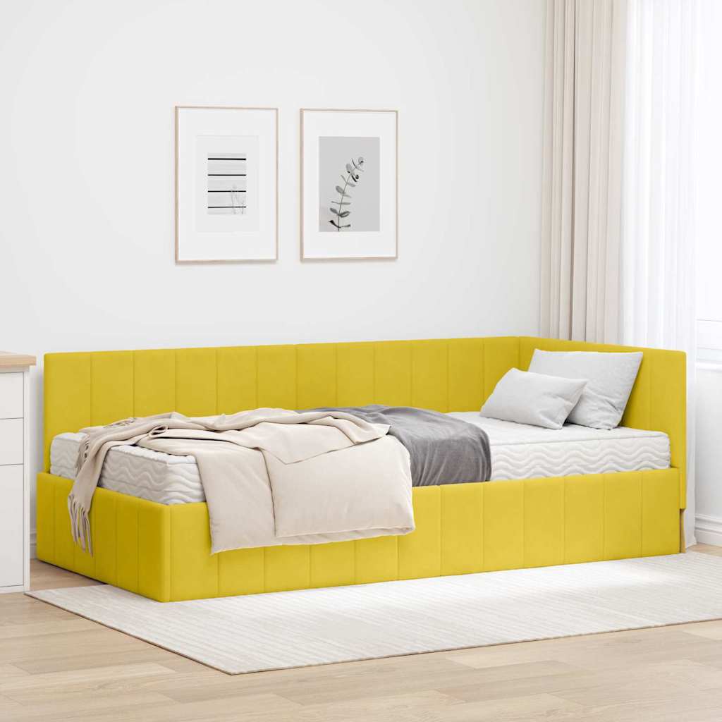 vidaXL Κρεβάτι γωνίας με στρώμα 2 τμχ. Κίτρινο 100 x 200 cm Βελούδο