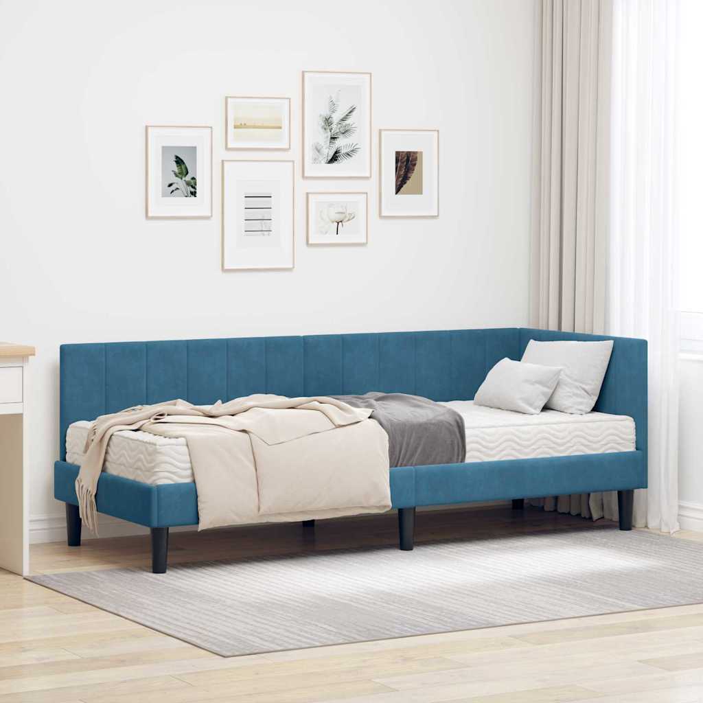vidaXL Κρεβάτι γωνίας με στρώμα 2 τμχ. Μπλε 80 x 200 cm Βελούδο