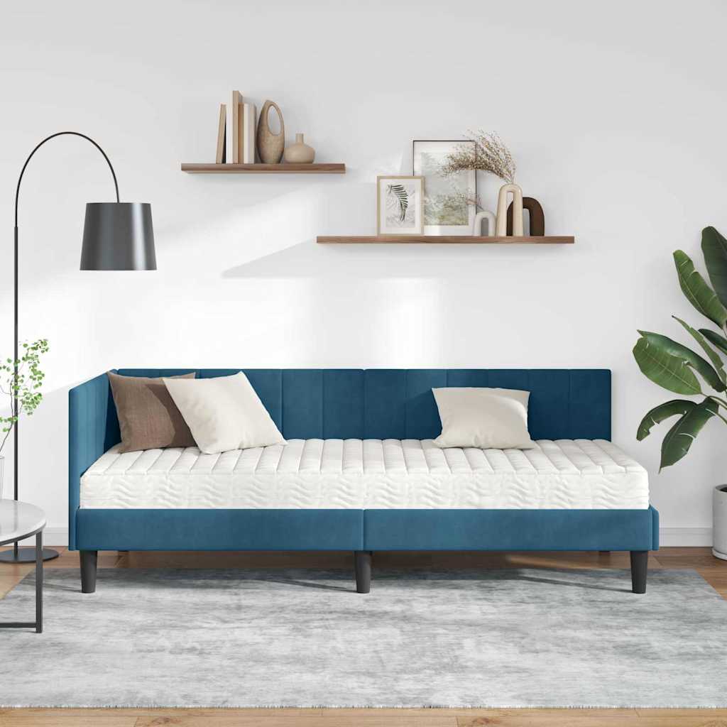 vidaXL Κρεβάτι γωνίας με στρώμα 2 τμχ. Μπλε 80 x 200 cm Βελούδο
