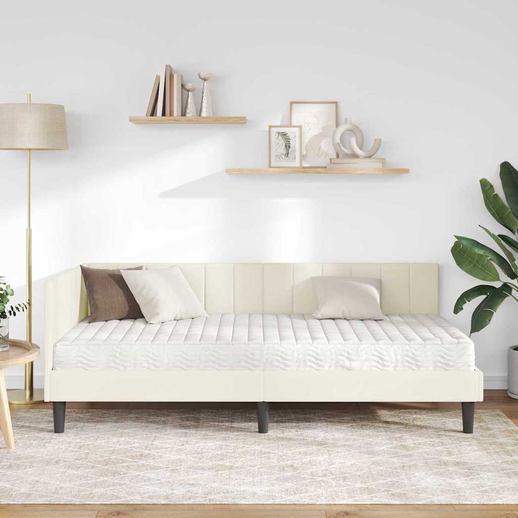 vidaXL Κρεβάτι γωνίας με στρώμα 2 τμχ. Κρεμ 100 x 200 cm Βελούδο