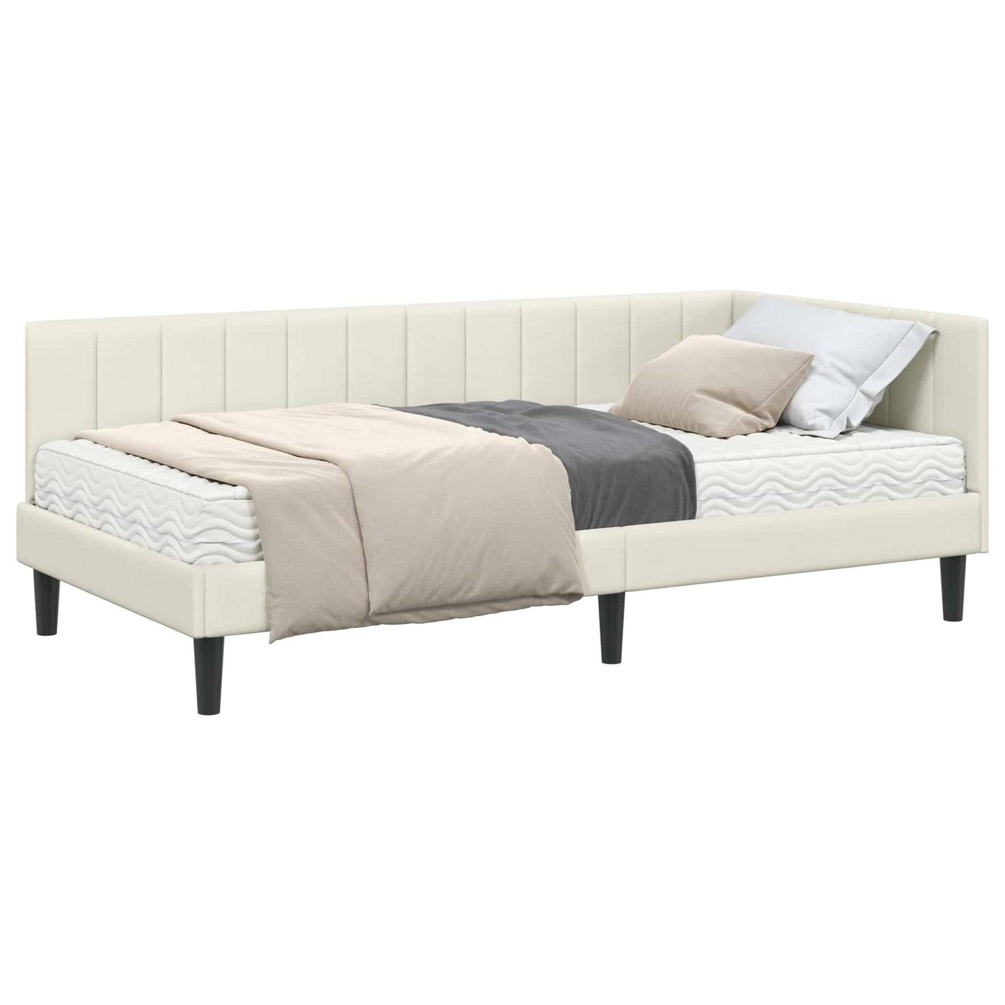 vidaXL Κρεβάτι γωνίας με στρώμα 2 τμχ. Κρεμ 100 x 200 cm Βελούδο