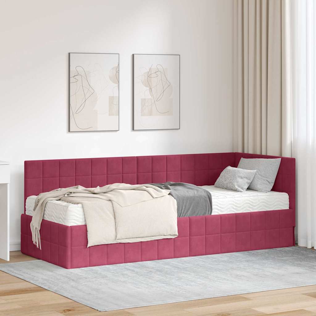 vidaXL Κρεβάτι γωνίας με στρώμα 2 τμχ. Κόκκινο 80 x 200 cm Βελούδο