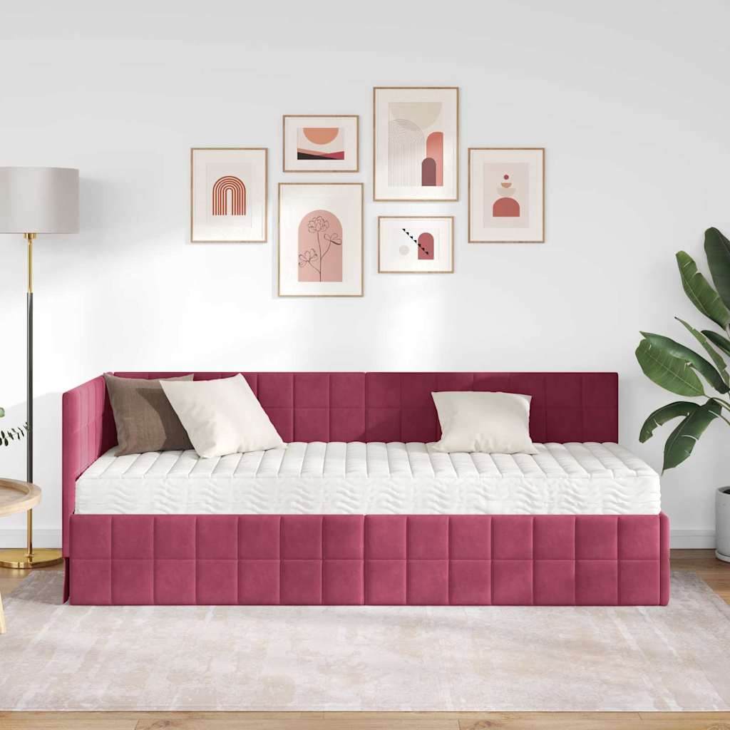 vidaXL Κρεβάτι γωνίας με στρώμα 2 τμχ. Κόκκινο 80 x 200 cm Βελούδο