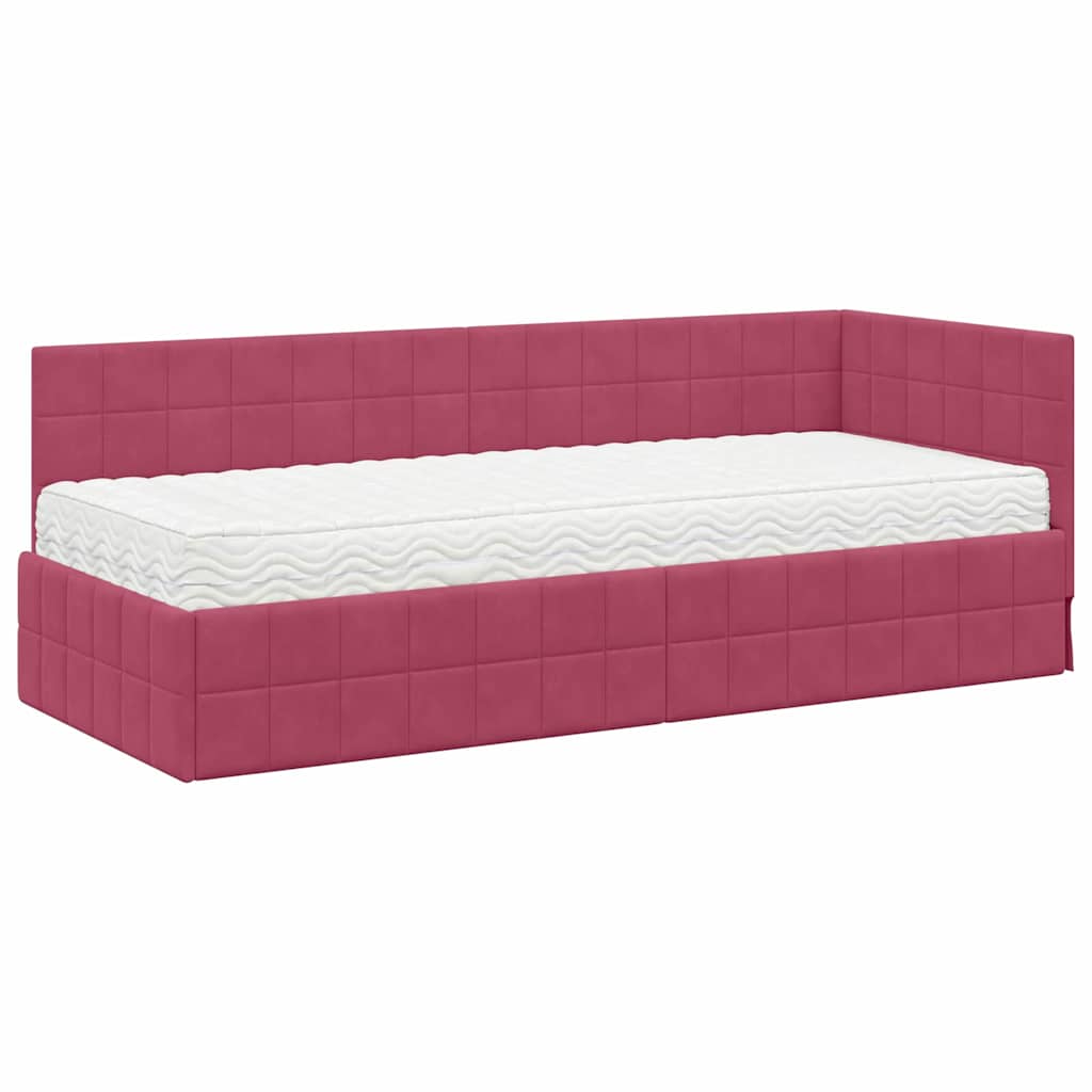 vidaXL Κρεβάτι γωνίας με στρώμα 2 τμχ. Κόκκινο 80 x 200 cm Βελούδο