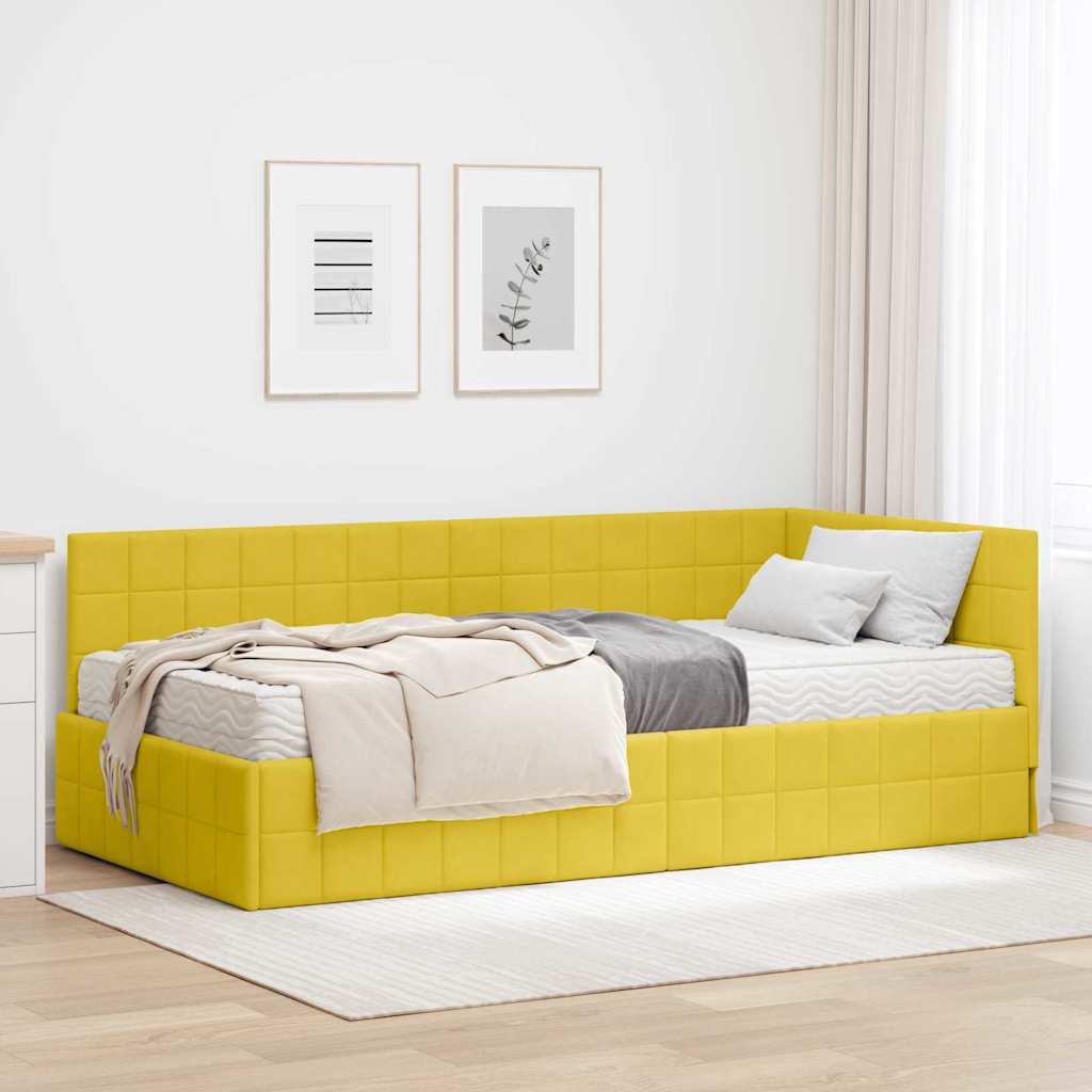 vidaXL Κρεβάτι γωνίας με στρώμα 2 τμχ. Κίτρινο 90 x 190 cm Βελούδο