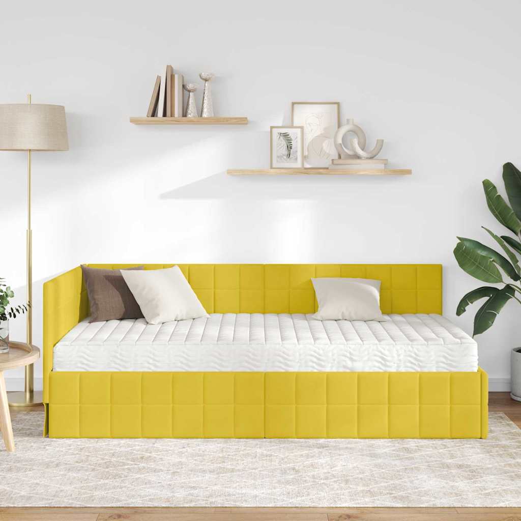 vidaXL Κρεβάτι γωνίας με στρώμα 2 τμχ. Κίτρινο 90 x 190 cm Βελούδο