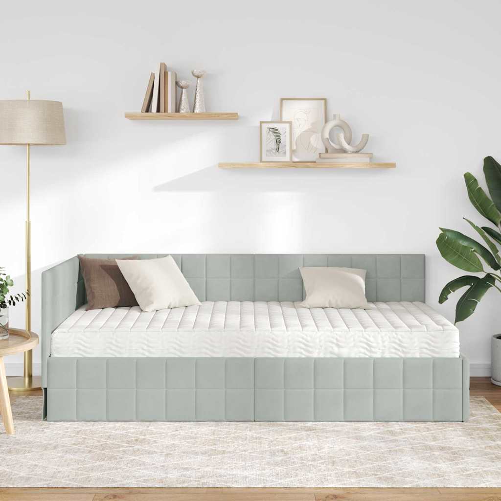 vidaXL Κρεβάτι γωνίας με στρώμα με κεφαλάρι 2 pcs Ανοιχτό γκρι Βελούδο