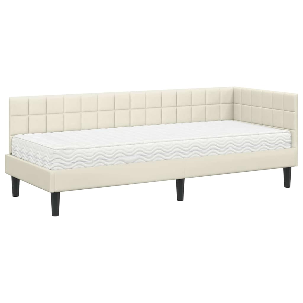 vidaXL Κρεβάτι γωνίας με στρώμα 2 τμχ. Κρεμ 80 x 200 cm Βελούδο