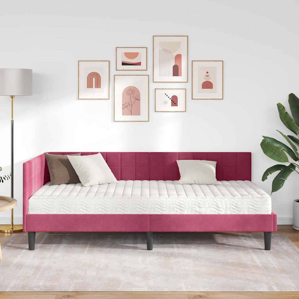 vidaXL Κρεβάτι γωνίας με στρώμα 2 τμχ. Κόκκινο 100 x 200 cm Βελούδο