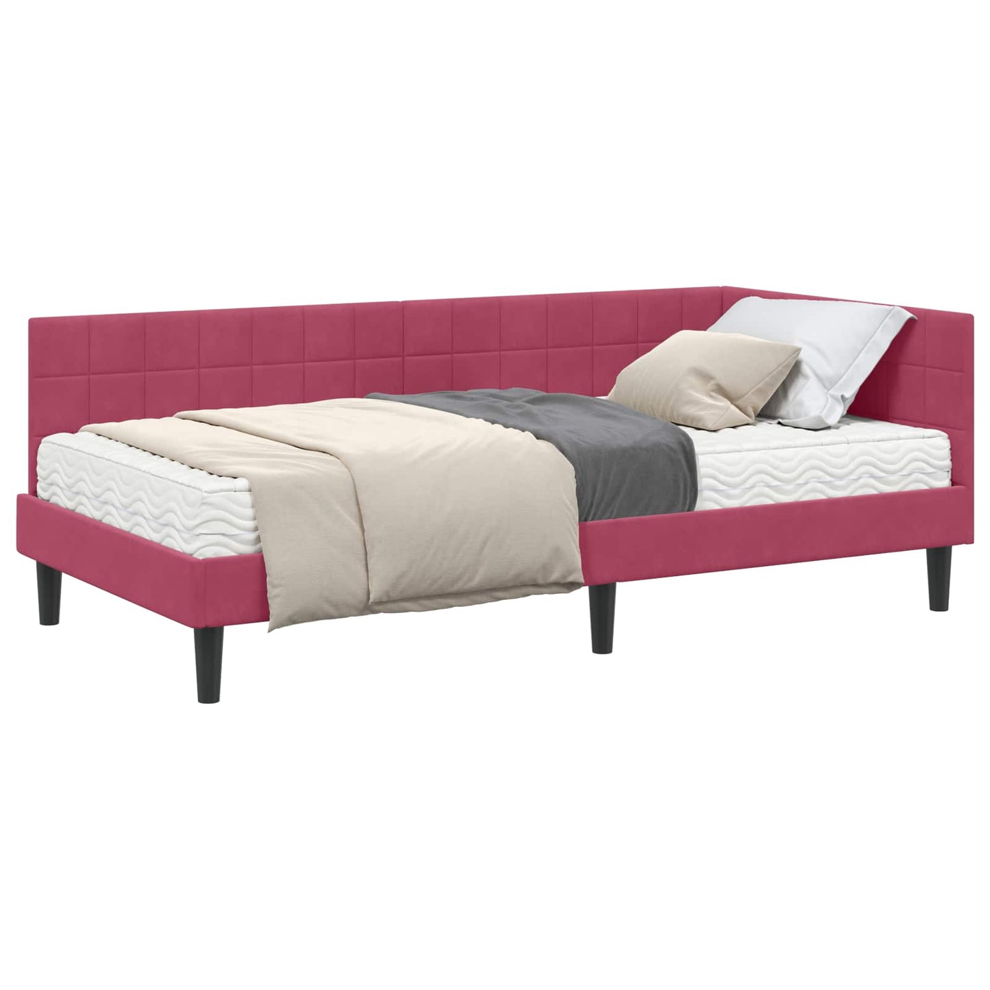vidaXL Κρεβάτι γωνίας με στρώμα 2 τμχ. Κόκκινο 100 x 200 cm Βελούδο