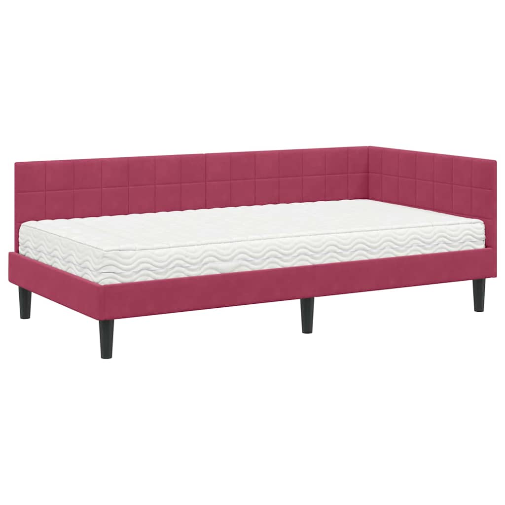 vidaXL Κρεβάτι γωνίας με στρώμα 2 τμχ. Κόκκινο 100 x 200 cm Βελούδο