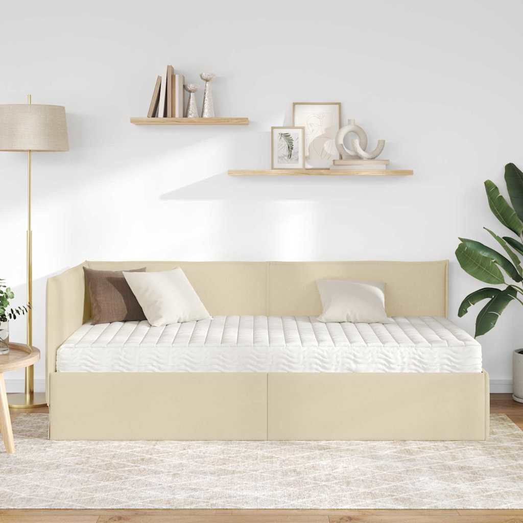 vidaXL Κρεβάτι γωνίας με στρώμα 2 τμχ. Κρεμ 90 x 200 cm Βελούδο