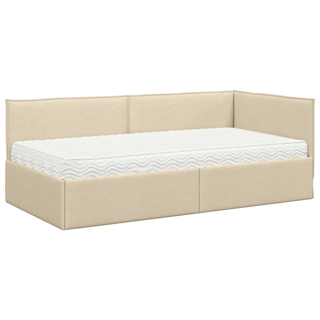 vidaXL Κρεβάτι γωνίας με στρώμα 2 τμχ. Κρεμ 90 x 200 cm Βελούδο