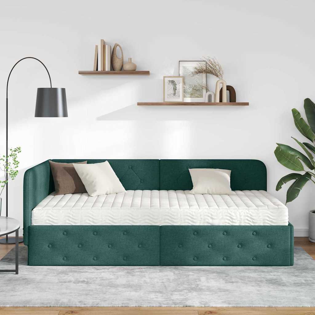 vidaXL Κρεβάτι Γωνίας Σκούρο Πράσινο 90 x 190 cm ύφασμα