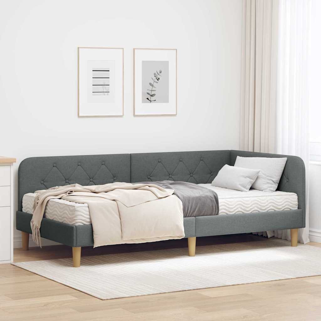 vidaXL Κρεβάτι Γωνίας Σκούρο Γκρι 90 x 200 cm ύφασμα