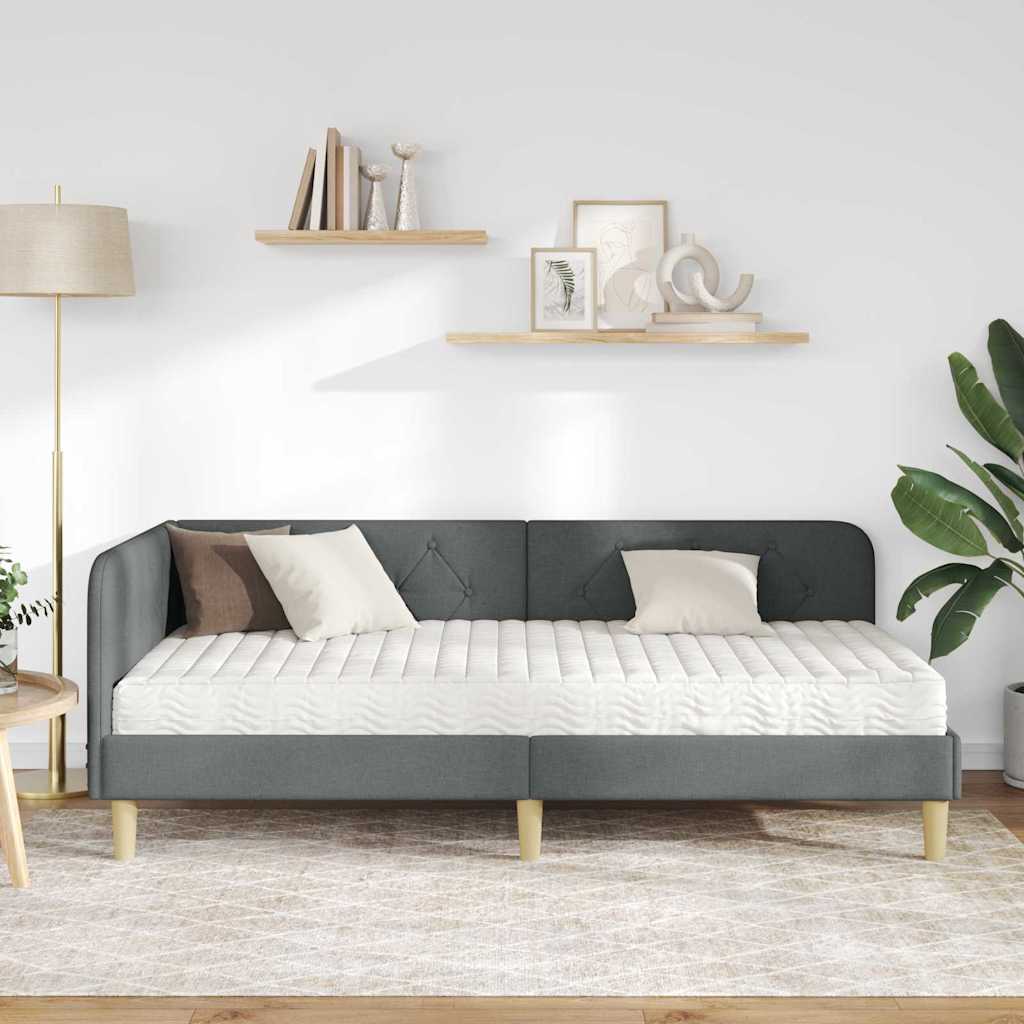 vidaXL Κρεβάτι Γωνίας Σκούρο Γκρι 90 x 200 cm ύφασμα