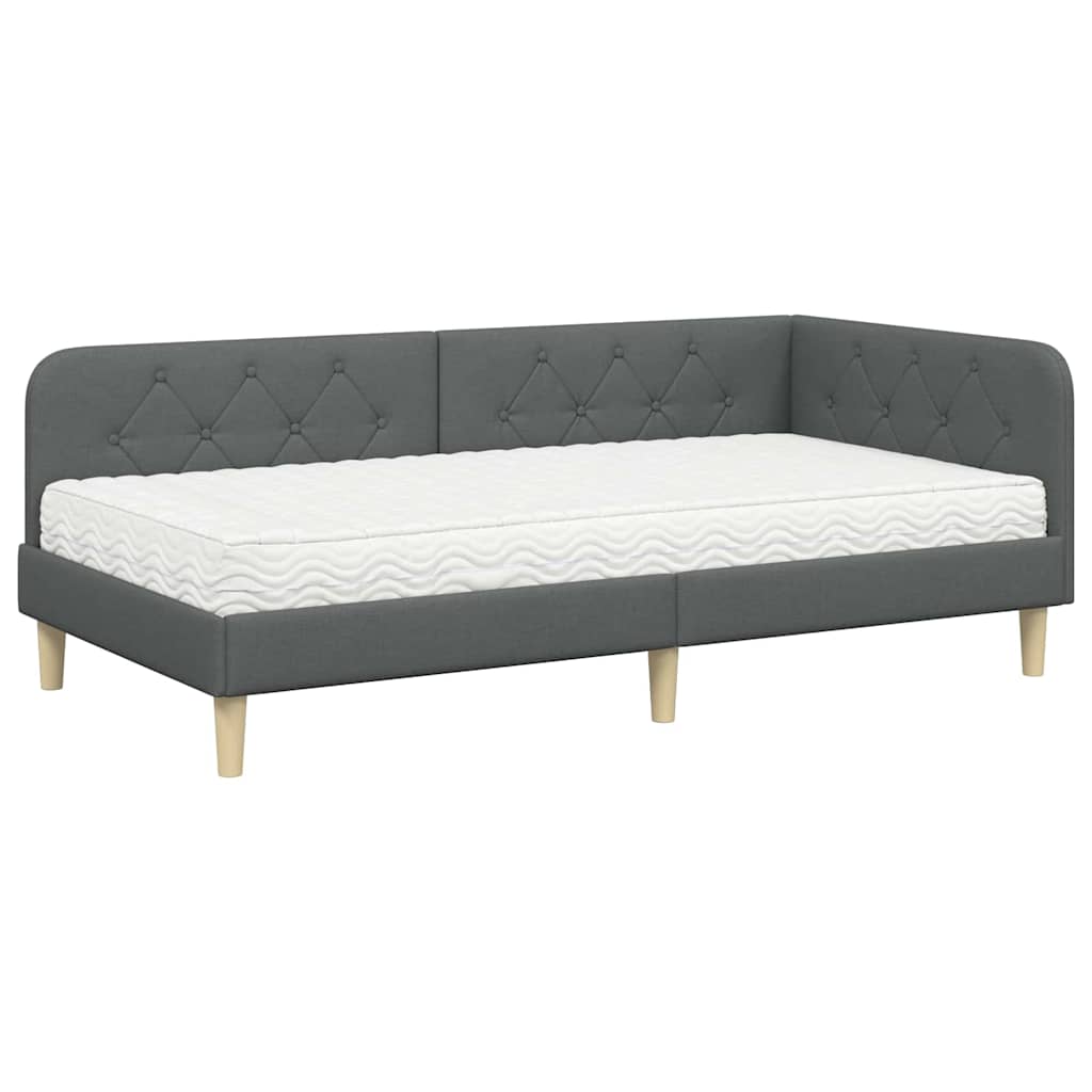 vidaXL Κρεβάτι Γωνίας Σκούρο Γκρι 90 x 200 cm ύφασμα