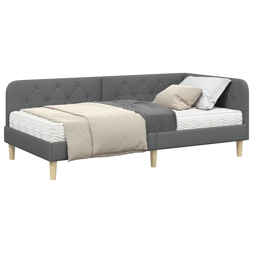vidaXL Κρεβάτι Γωνίας Σκούρο Γκρι 90 x 200 cm ύφασμα