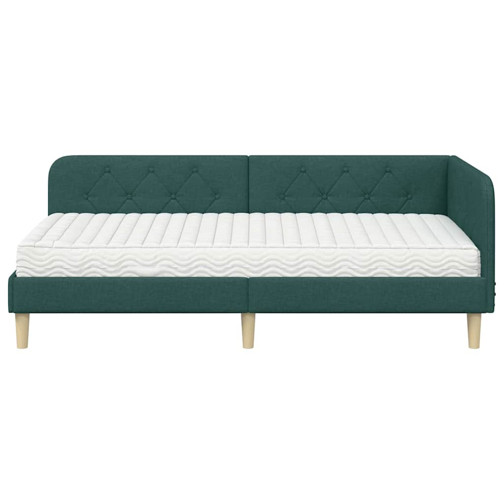 vidaXL Κρεβάτι Γωνίας Σκούρο Πράσινο 90 x 200 cm ύφασμα