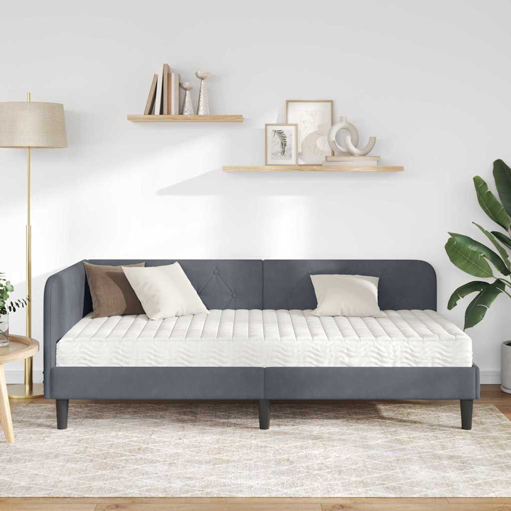 vidaXL Κρεβάτι Γωνίας Σκούρο Γκρι 90 x 200 cm Βελούδο