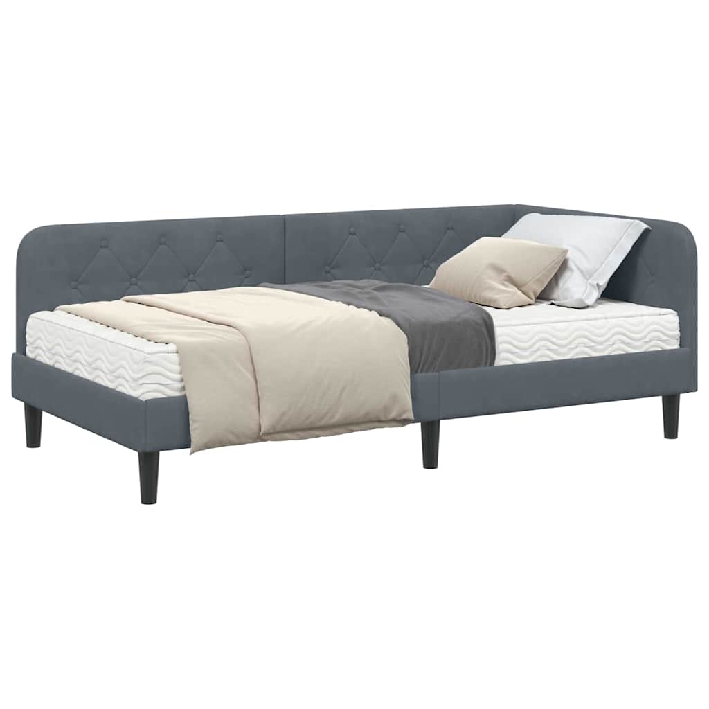 vidaXL Κρεβάτι Γωνίας Σκούρο Γκρι 90 x 200 cm Βελούδο