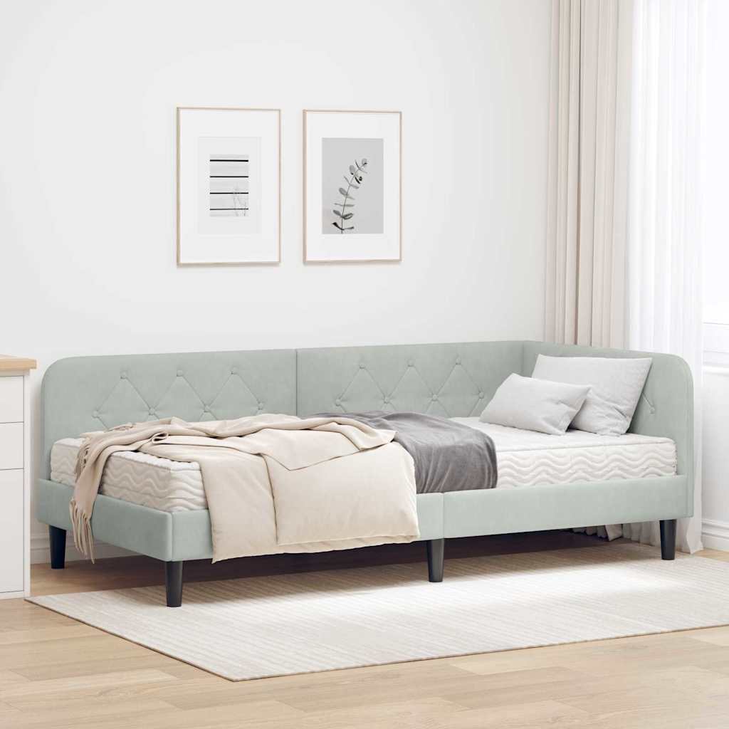 vidaXL Κρεβάτι Γωνίας Ανοιχτό γκρι 100 x 200 cm Βελούδο