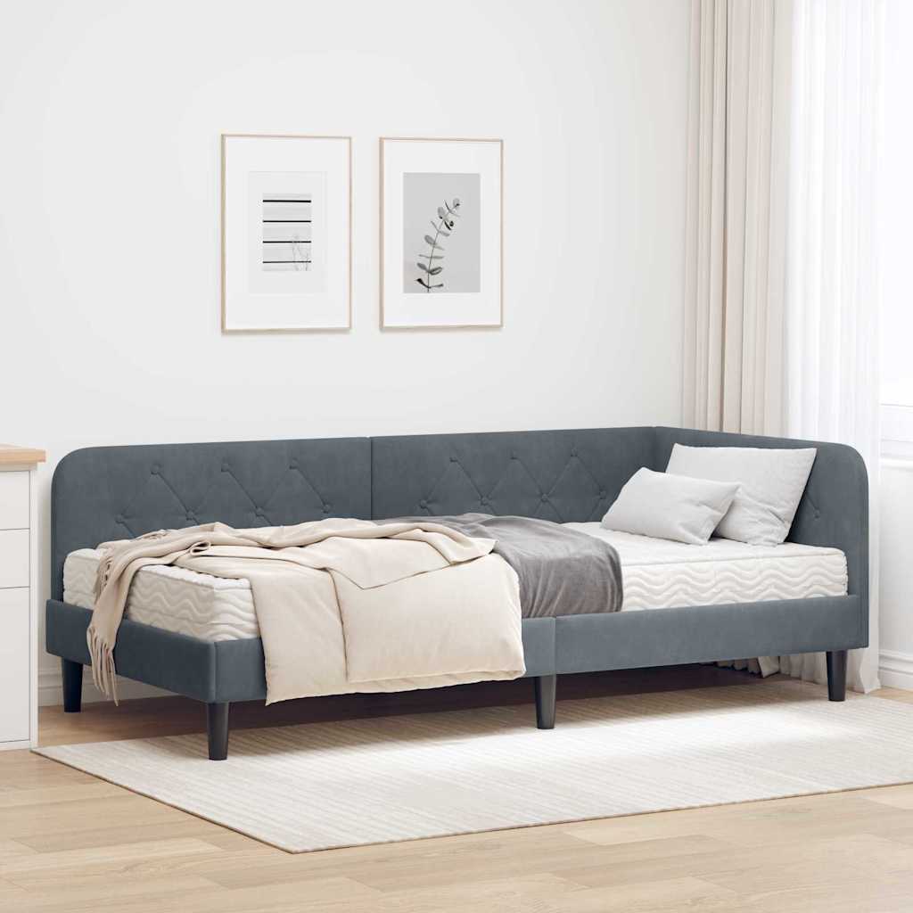 vidaXL Κρεβάτι Γωνίας Σκούρο Γκρι 100 x 200 cm Βελούδο