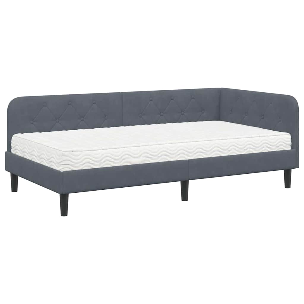 vidaXL Κρεβάτι Γωνίας Σκούρο Γκρι 100 x 200 cm Βελούδο
