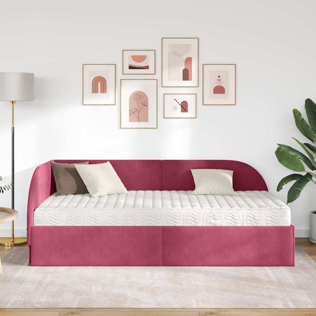 vidaXL Κρεβάτι γωνίας με στρώμα 2 τμχ. Κόκκινο 80 x 200 cm Βελούδο
