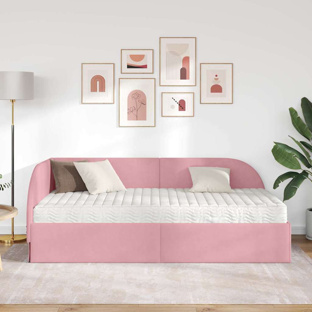 vidaXL Κρεβάτι γωνίας με στρώμα 2 τμχ. Ροζ 90 x 190 cm Βελούδο