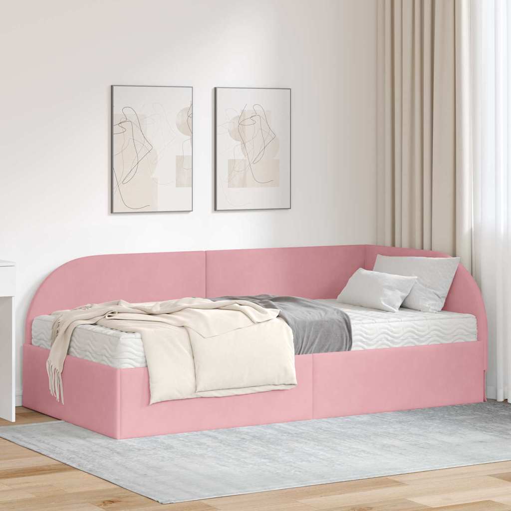 vidaXL Κρεβάτι γωνίας με στρώμα 2 τμχ. Ροζ 100 x 200 cm Βελούδο