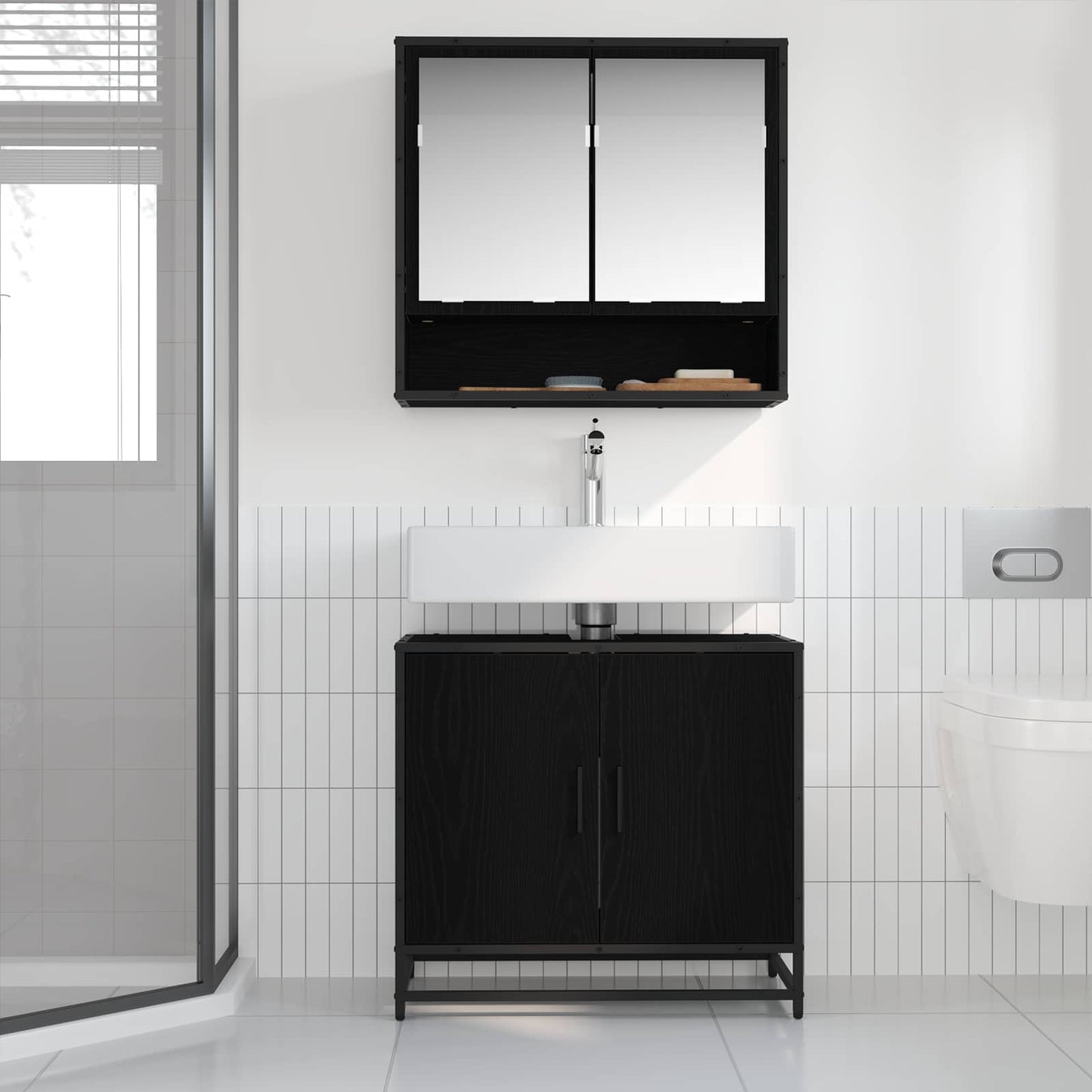 vidaXL Ντουλάπα Νιπτήρα Mπάνιου Μαύρη Οξυά 65 x 33 x 60 εκ